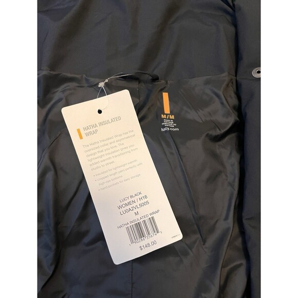LUCY Jacket M Hatha Insulated Down Wrap Coat Black NWT Asymmetrical - Picture 4 of 6
